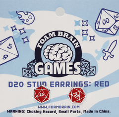 Foam Brain Dice: D20 Stud Earrings: Red FBG0845